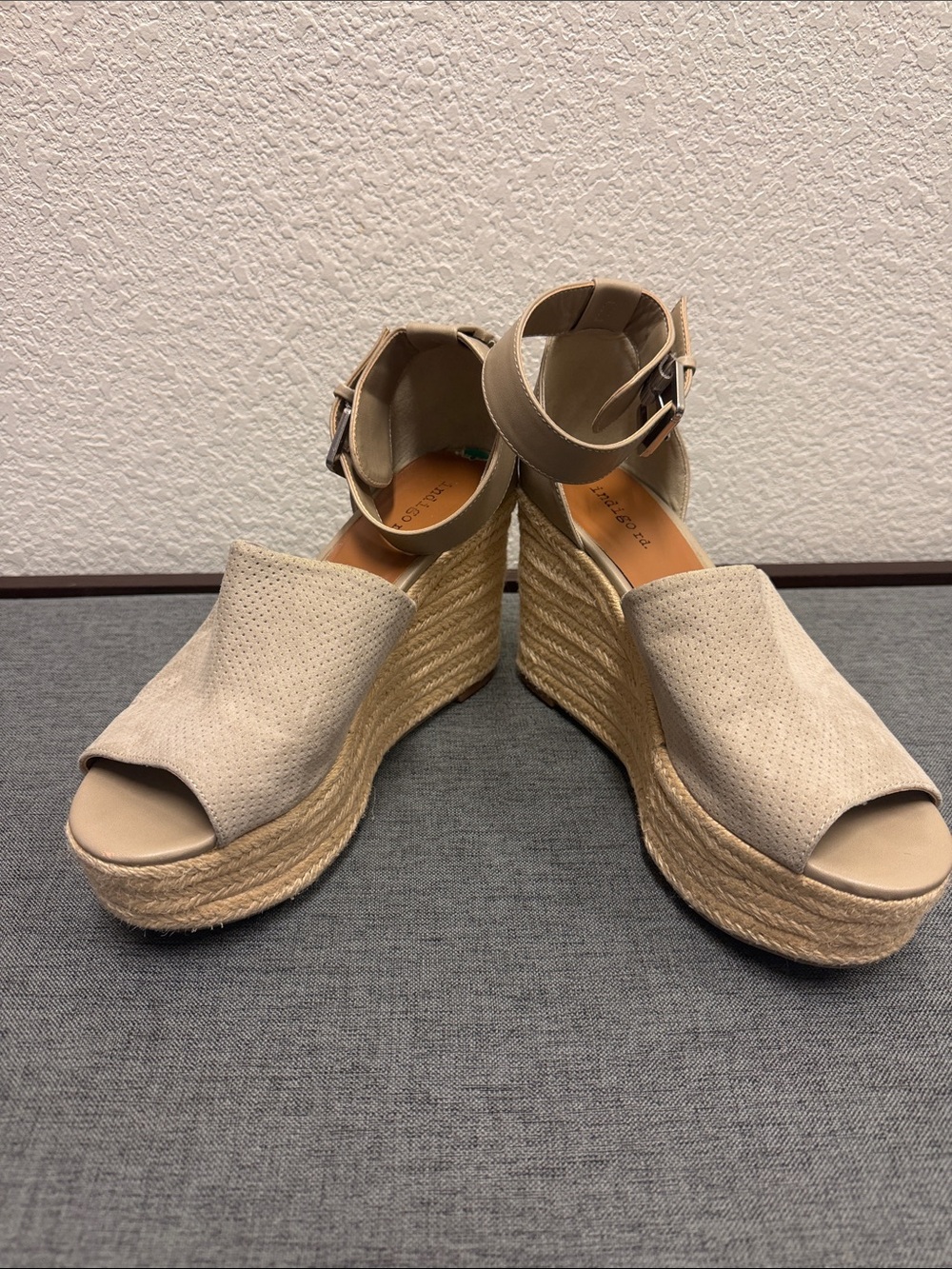 Indigo Beige Espadrille Wedge Sandals with Ankle Strap